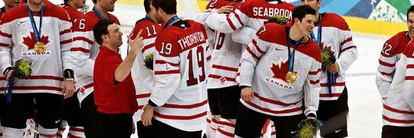 Canada forward Sidney Crosby celebrates with the gold medal after defeating the United States during the 2010 Winter Olympics.