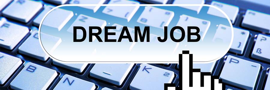 illustration of computer keyboard with text "dream job" superimposed