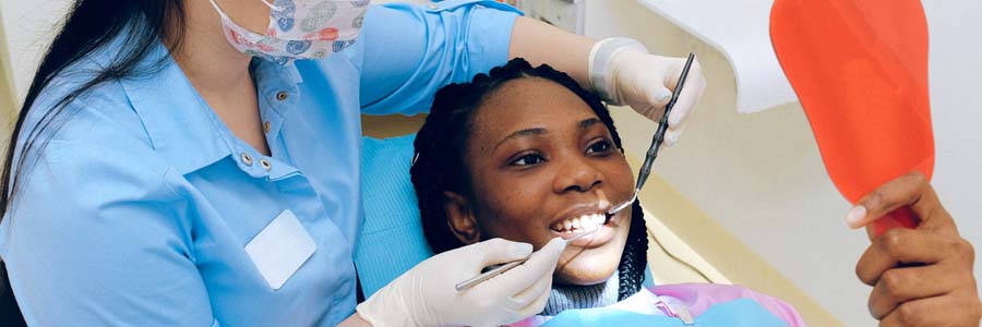 Patient having a dental check-up