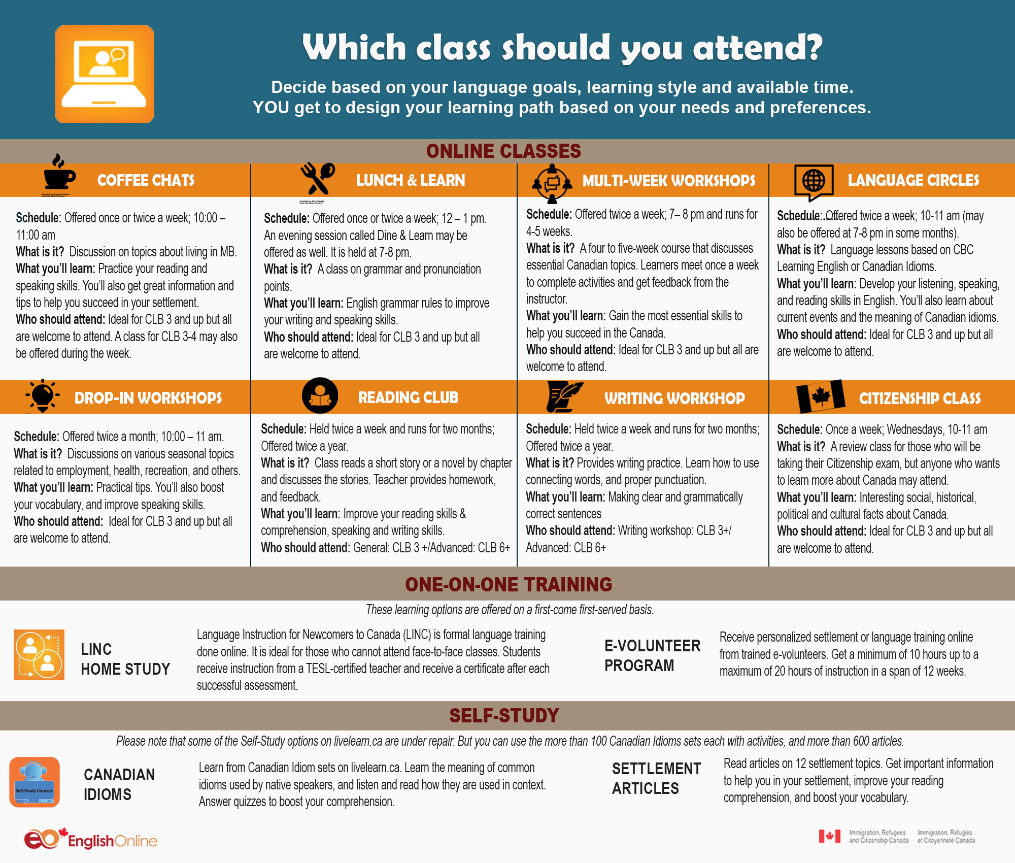 "Which class do I attend" poster