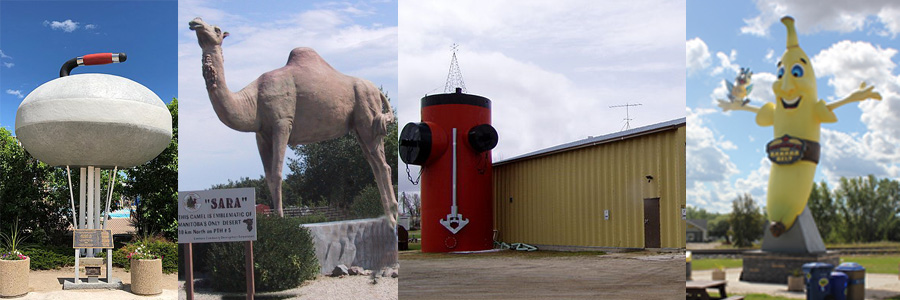 Collage of four Manitoba roadside attractions