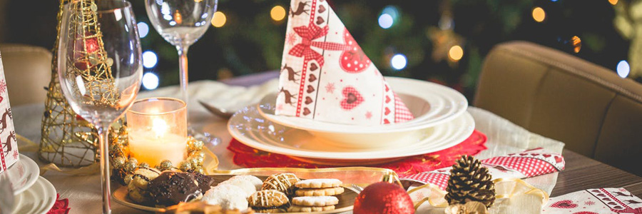 Dinner table decked for the holidays